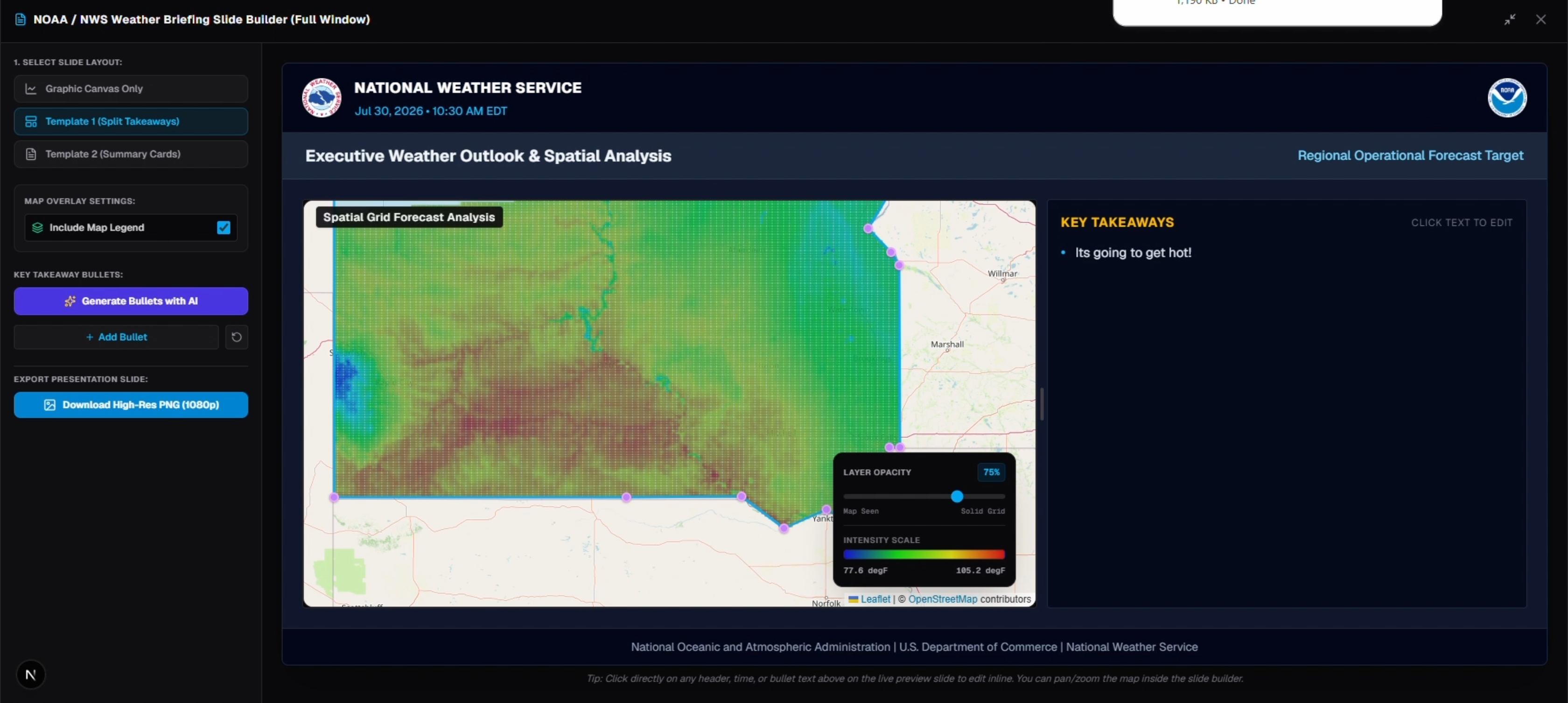 Temperature Swath Map Briefing Export